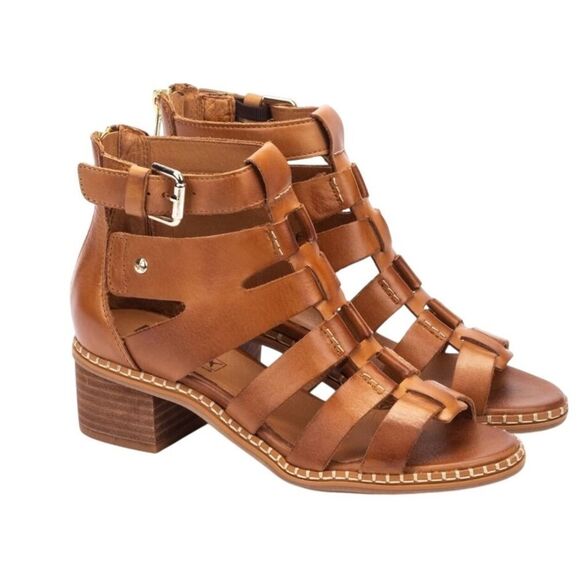 PIKOLINOS Blanes Heeled Block Sandals With Zipper Brandy/Brown Size 9-9.5 - Picture 1 of 12
